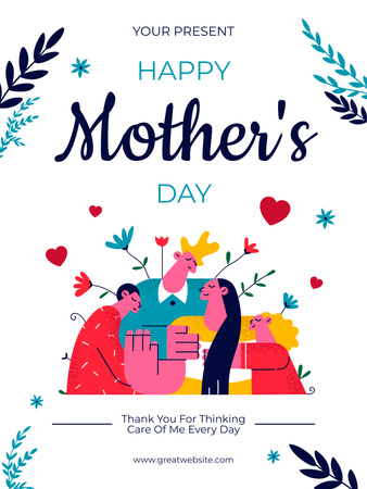 Modèle de visuel Salutation de la fête des mères avec illustration de la famille mignonne - Poster US