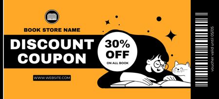 Platilla de diseño Bookstore Discount Voucher with Reader and Cat Coupon 3.75x8.25in