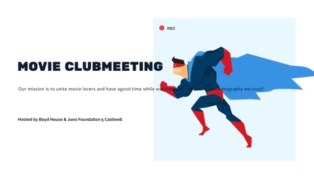 Movie Club Meeting Man in Superhero Costume Title Design Template
