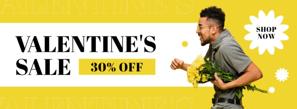 Ontwerpsjabloon van Facebook cover van Valentine's Day Sale with African American with Flowers