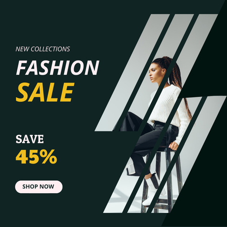 New Female Fashion Sale with Woman Posing on Chair Instagram Design Template