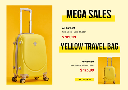 Travel Bags Sale Ad with Suitcases in Yellow Poster A2 Horizontal tervezősablon