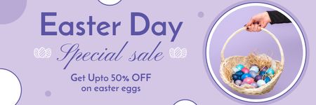 Colorful Easter Eggs in Wicker Basket for Easter Sale Twitter Design Template