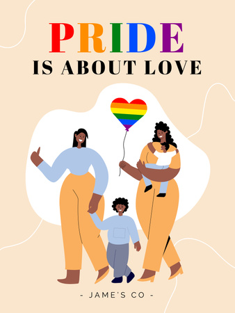 Ontwerpsjabloon van Poster US van Leuke LGBT-familie met luchtballon en citaat over liefde