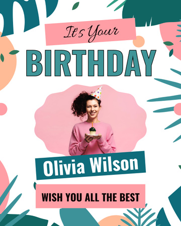 Happy Birthday Greetings on Bright Floral Pattern Instagram Post Vertical Design Template