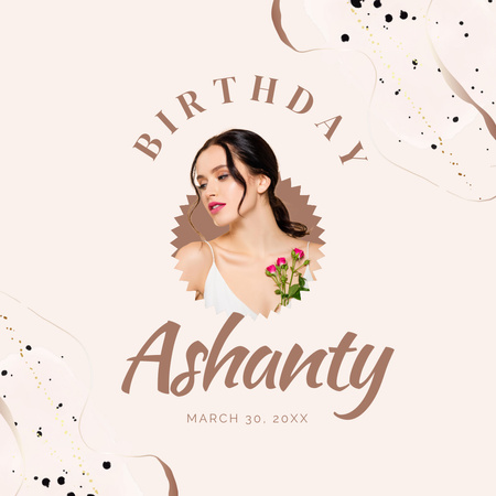 Birthday Card for Birthday Girl with Flowers Instagram Design Template