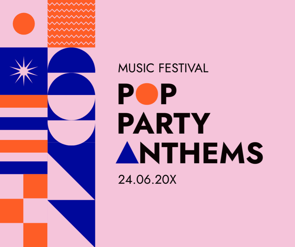 Pop Party Announcements with Vibrant Geometric Pattern Facebook tervezősablon