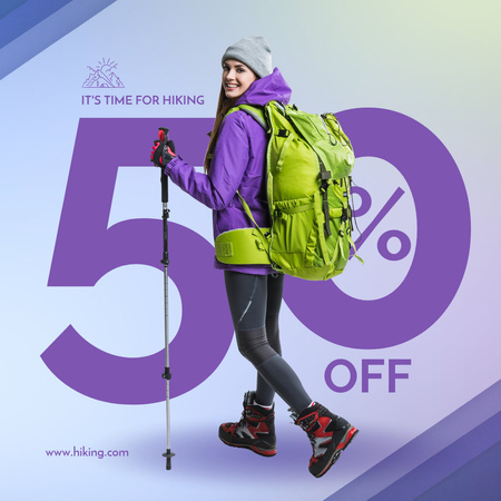 Woman in Hiking Equipment Instagram AD Design Template