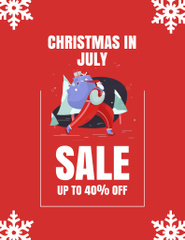 Christmas Sale in July with Illustration of Santa Claus
