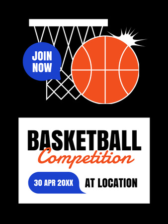 Анонс соревнований по баскетболу с указанием места проведения Poster US – шаблон для дизайна