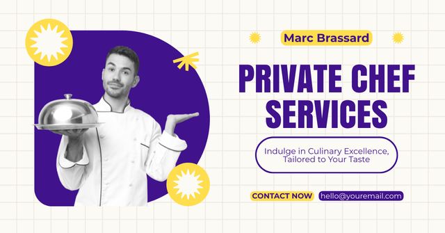 Ad of Private Chef Services with Man holding Plate Facebook AD Tasarım Şablonu