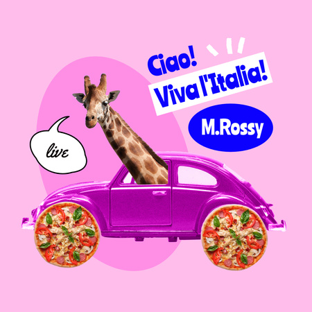 legrační žirafa v jasném retro autě Album Cover Šablona návrhu