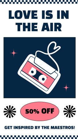 Designvorlage Retro-Kassette zum halben Preis zum Valentinstag für Instagram Story