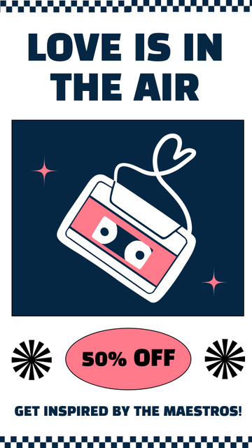 Retro Cassette At Half Price Due Valentine's Day Instagram Story – шаблон для дизайна