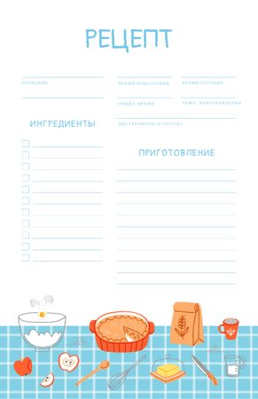 Dish Ingredients on Blue Tablecloth Recipe Card – шаблон для дизайна
