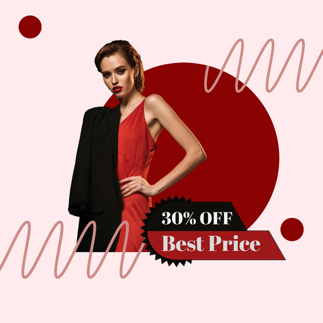 Szablon projektu Clearance Sale on Women's Fashion Clothes with Woman in Red Instagram