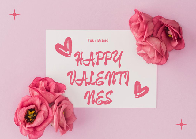 Happy Valentine's Day Greetings with Beautiful Pink Greetings Card – шаблон для дизайну