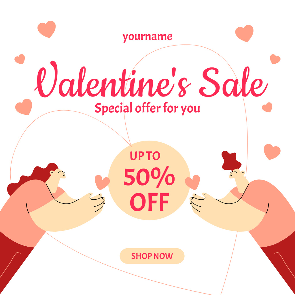 Valentine's Day Discount with Cute Couple in Love Instagram ADデザインテンプレート