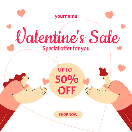 Valentine's Day Discount with Cute Couple in Love Instagram AD Design Template