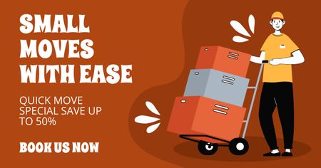 Plantilla de diseño de Servicios de mudanza con ilustración de entrega de cajas de transporte Facebook AD 