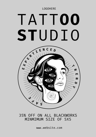 Designvorlage Tattoos im Studio mit Rabatt für Blackworks für Poster