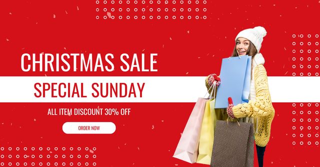Special Sunday Christmas Sale Shopping Red Facebook AD Πρότυπο σχεδίασης