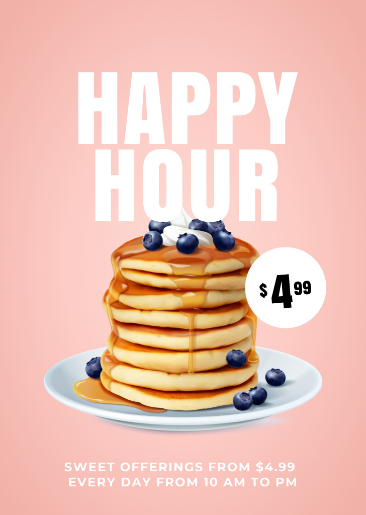 Happy Hours for Pancakes in Cafe Flyer A6 Tasarım Şablonu
