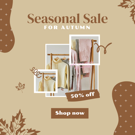 Seasonal Sale of Clothes for Fall on Beige Instagram Design Template