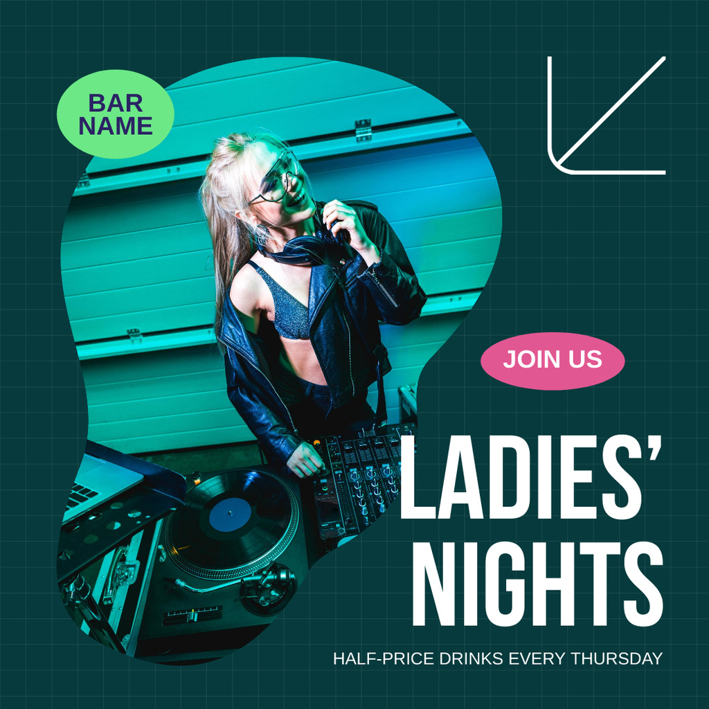Announcement of Lady's Night with Famous DJ Instagram tervezősablon