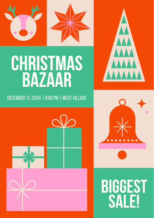 Modèle de visuel Publicité sur le marché de Noël avec des illustrations colorées - Poster