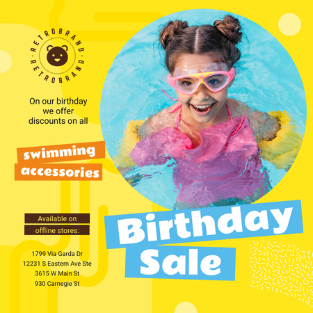 Ontwerpsjabloon van Instagram van Verjaardagsuitverkoop met meisje in zwembad