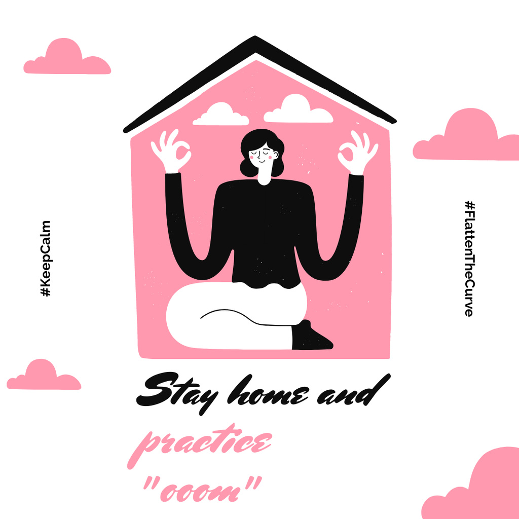 Plantilla de diseño de #KeepCalm challenge Woman meditating at Home Instagram 