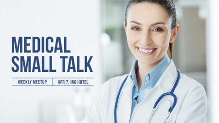 Healthcare Talk announcement with Smiling Doctor FB event cover Šablona návrhu