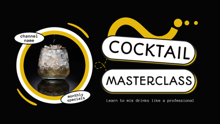 Designvorlage Ankündigung der Cocktail-Meisterklasse mit Glas mit Eis für Youtube Thumbnail