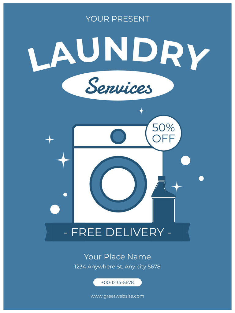 Discount Laundry Service Offer with Free Delivery Poster US Tasarım Şablonu
