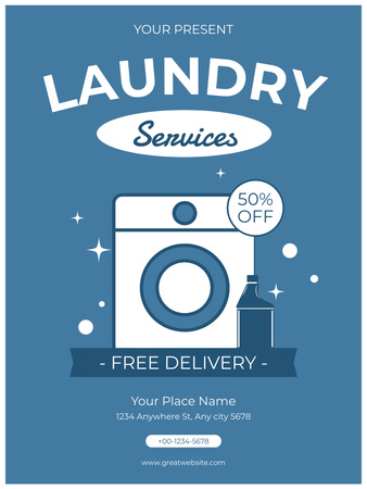 Plantilla de diseño de Oferta de descuento en servicio de lavandería con entrega gratuita Poster US 