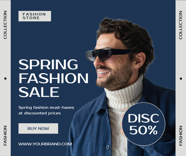 Platilla de diseño Spring Sale with Stylish Man in Glasses Facebook