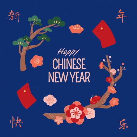 Designvorlage feierlichkeiten zum chinesischen neujahrsfest für Instagram