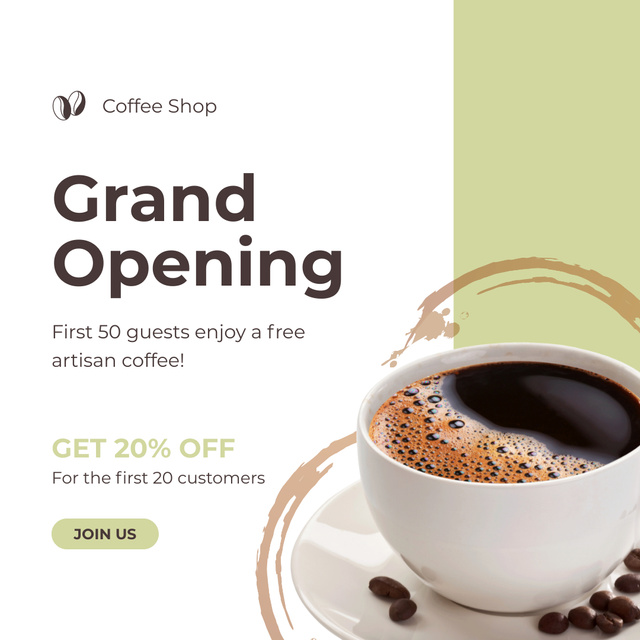Bold Espresso With Discounts Due Coffee Shop Grand Opening Instagram AD Design Template