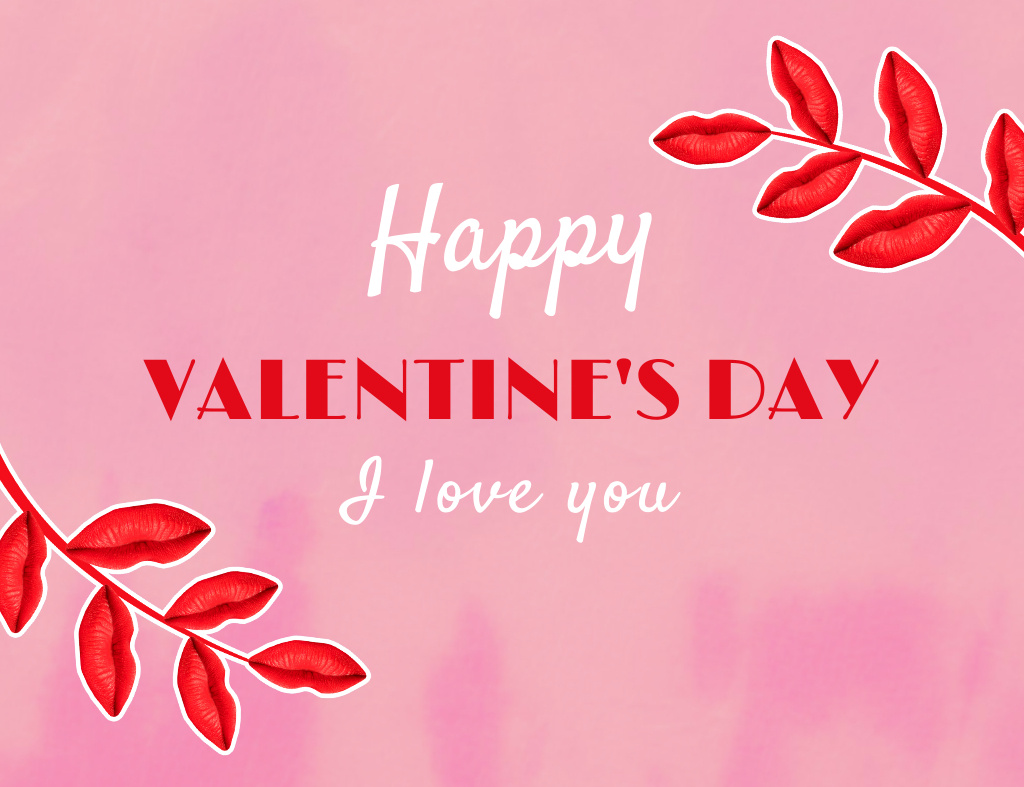 Plantilla de diseño de Happy Valentine's Day Greeting on Pink Thank You Card 5.5x4in Horizontal 