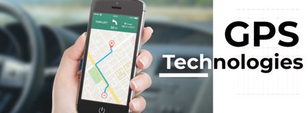 Предложение GPS технологии с женщиной, держащей смартфон Facebook cover – шаблон для дизайна