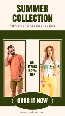 Designvorlage Summer Fashion Ad in Green Collage für Instagram Video Story
