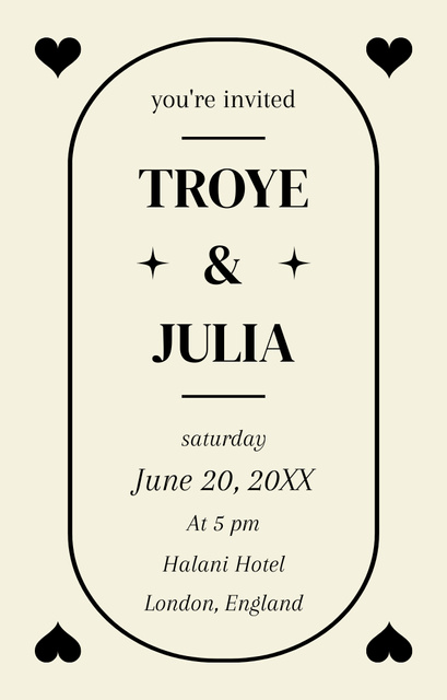 Simple Wedding Announcement with Hearts Invitation 4.6x7.2in Design Template