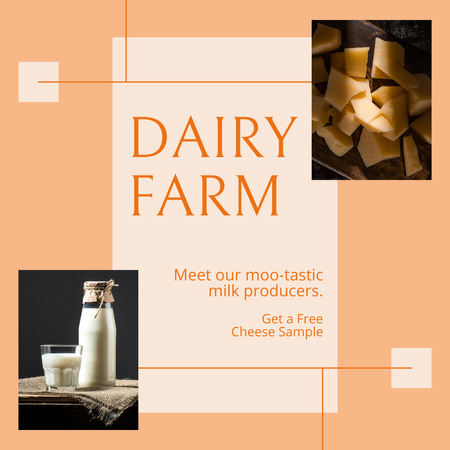 Obtenha amostra grátis de queijo em nossa fazenda leiteira Instagram AD Modelo de Design