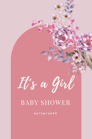 Designvorlage Baby Shower Announcement with Tender Flowers für Invitation 6x9in