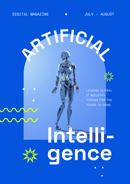 Designvorlage Digital Services and AI Ad on Blue für Newsletter