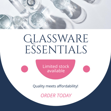 Ad of Glassware Essentials with Glasses on Table Instagram AD Design Template