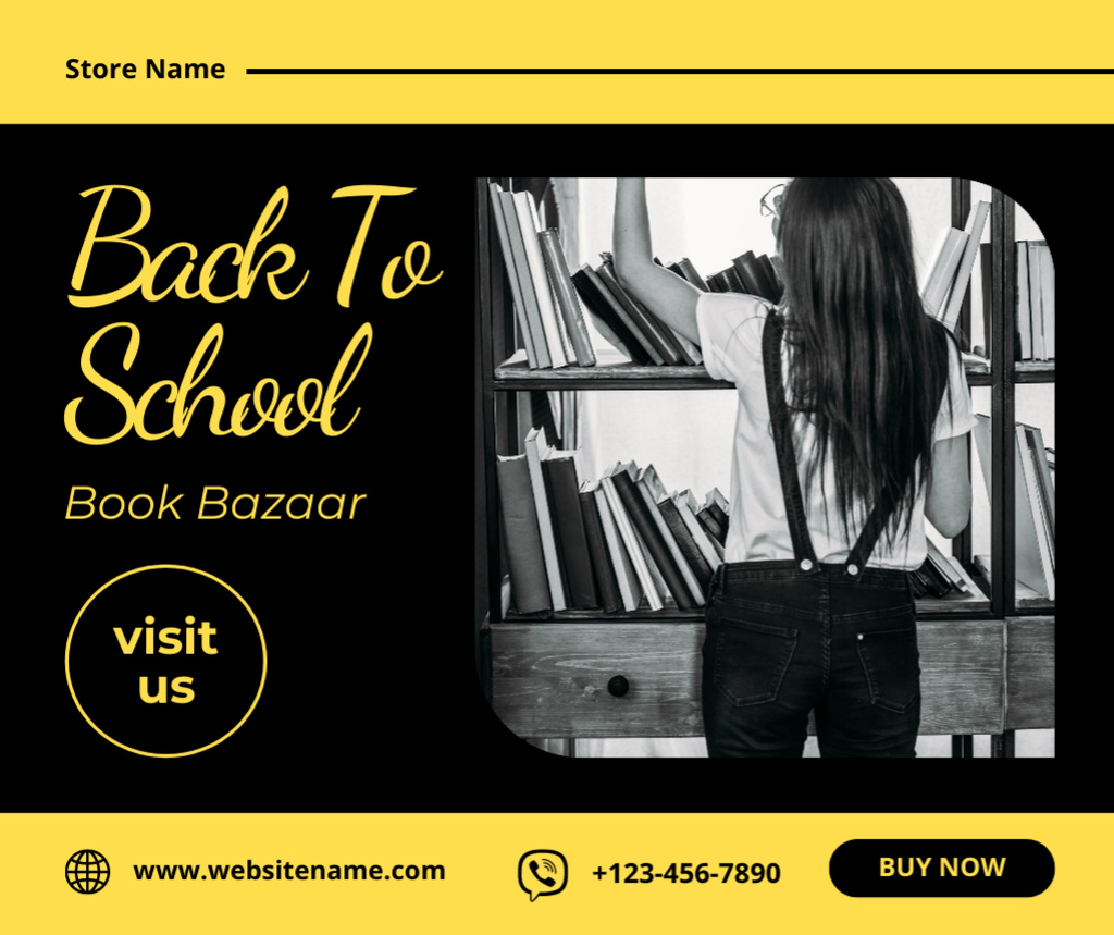 Ontwerpsjabloon van Facebook van School Book Bazaar Announcement on Black