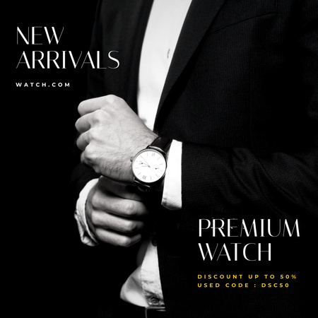 Sale Announcement with Man wearing Stylish Watch Instagram Tasarım Şablonu