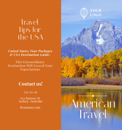 Travel Tour to USA with Autumn Forest Brochure Din Large Bi-fold Tasarım Şablonu
